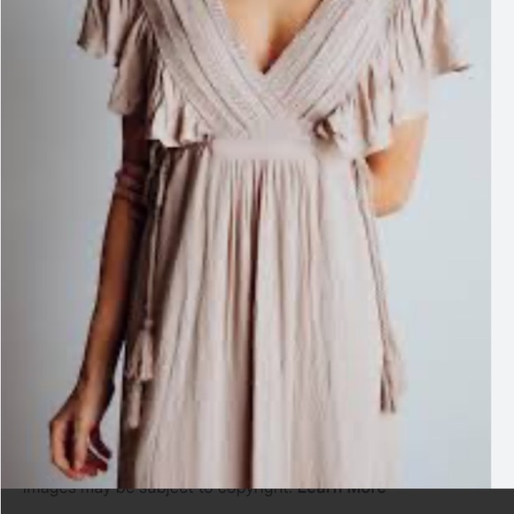 Baltic Born Jennifer Sand  Midi Dress V Neck Boho Size M Flutter Sleeved - Picture 3 of 12